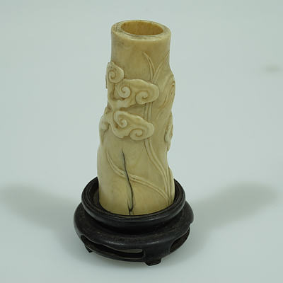 Chinese Ivory Incense Stick Holder Carved With Lingzhi Fungus Qing Dynasty