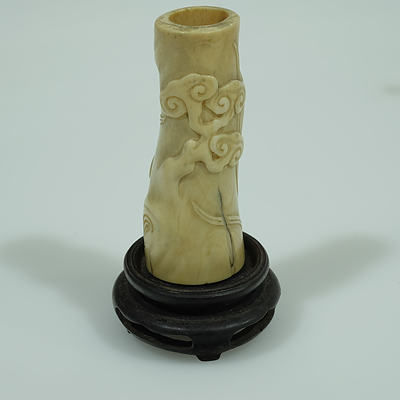 Chinese Ivory Incense Stick Holder Carved With Lingzhi Fungus Qing Dynasty