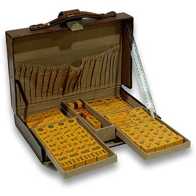 Chinese Mahjong Set in Fitted Leather Case Circa 1930s