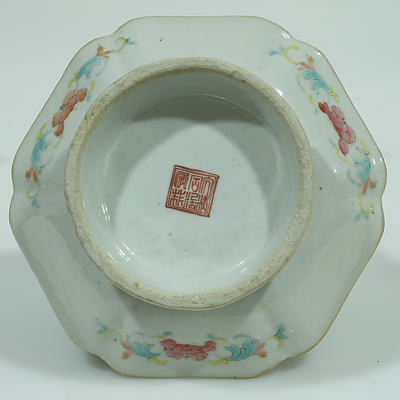 Antique Chinese Famille Rose Footed Dish Decorated with Birds and Flowers
