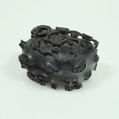 Rare Chinese Zitan Box Carved With Prunus Qing Dynasty