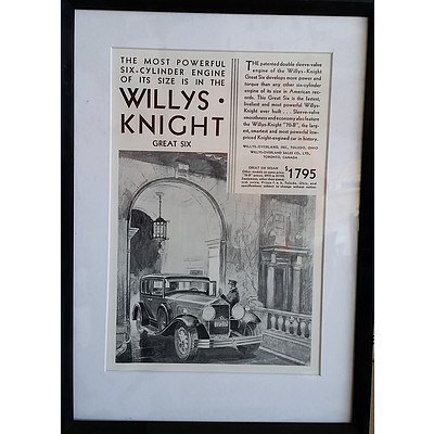 Framed 1930 Willys Knight Great Six Automobile Advertisement