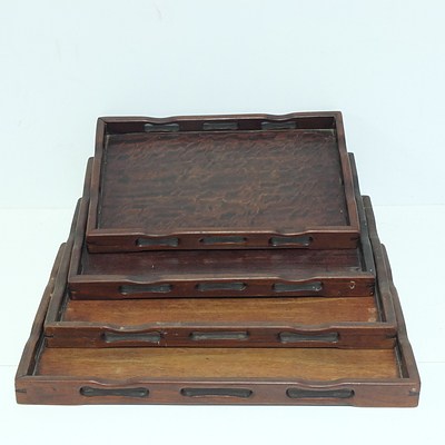 Four Vintage Chinese Rosewood Trays Circa 1930