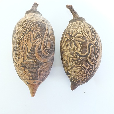 Pair of Carved Aboriginal Boab Nuts