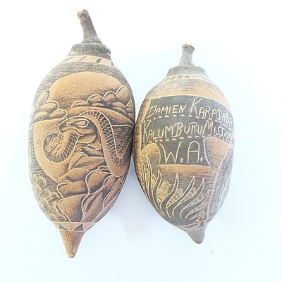 Pair of Carved Aboriginal Boab Nuts