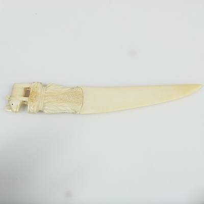 Vintage African Ivory Paper Knife with Carved Rhinoceros on Hilt