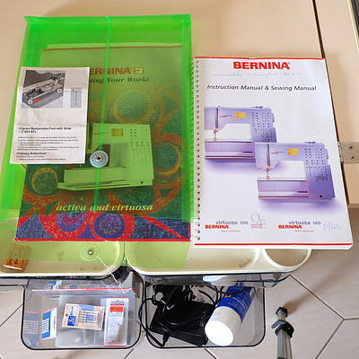 Bernina Virtuosa 160 Sewing Machine and Elna 344 Differential Overlocker Plus Horn Cabinet Accessories Manuals