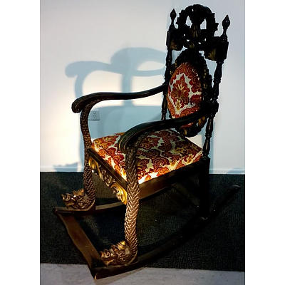 Vintage Dutch East Indies Profusely Carved Teak Rocking Chair  