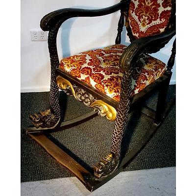 Vintage Dutch East Indies Profusely Carved Teak Rocking Chair  