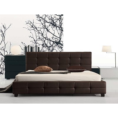 King PU Leather Deluxe Bed Frame Brown RRP $714.95 - Brand New