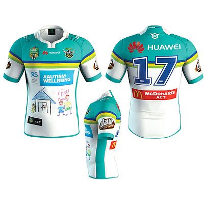 Signed by Match Day Team - 2017 Huawei #AutismWellbeing Charity Jersey as worn in NRL round 12 match v Roosters at GIO Stadium