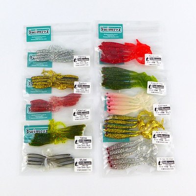 Swimerz 100mm and 75mm VTail Soft Plastic Lures Pack of 65 - RRP $69.50 - Brand New