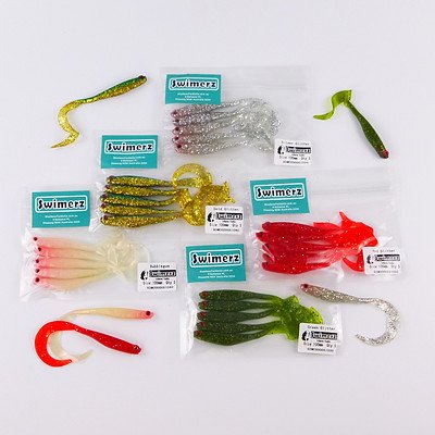 Swimerz 100mm and 75mm VTail Soft Plastic Lures Pack of 65 - RRP $69.50 - Brand New