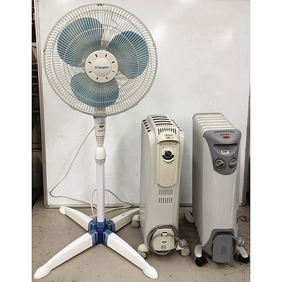 Dimplex Pedestal Fan and 2 Column Heaters