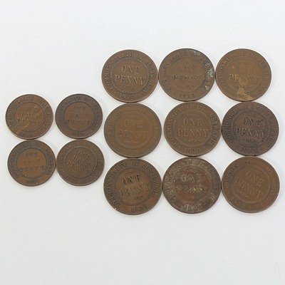 Four 1939 Australian Half Pennies and Nine Australian 1920 Pennies