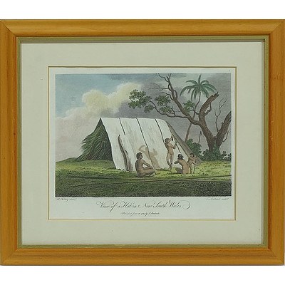 Hand Coloured Engraving View of a Hut in New South Wales Circa 1789