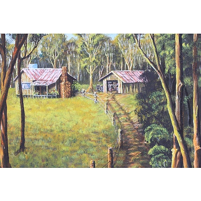 Bush Cabin Scene Oil On Canvas Painting by M Pantic