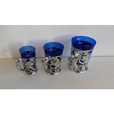 Dragon Blue Decorative Mugs - Lot of 3