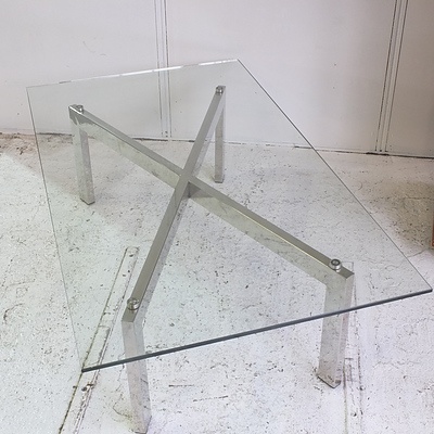 Large Modernist Chrome and Glass Coffee Table Circa 1980