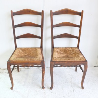Four French Provincial Beech Ladder Back Chairs
