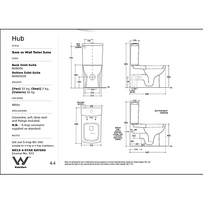New Studio Bagno Hub Toilet Suite Set  - RRP=$295.00
