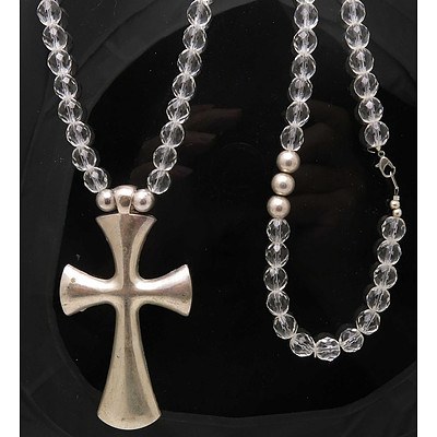 Huge Cross on extra long Crystal Necklace