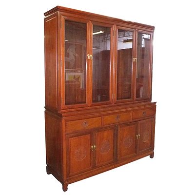 Rosewood  Two Piece Display Cabinet Late 20th Century