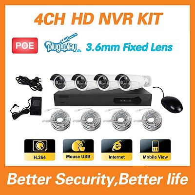 4Ch POE NVR High Definition Security Kit 4 x H.D IP Camera's - Brand New