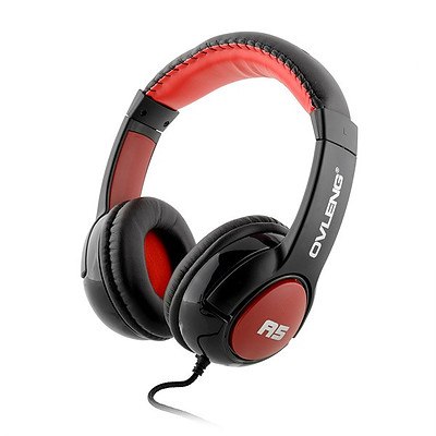 Ovleng A5 Adjustable Stereo Surround 3.5mm Earphones - Headphones for Music Phone Tablet with Mic Gaming Headset (BLACK RED) - with Warranty