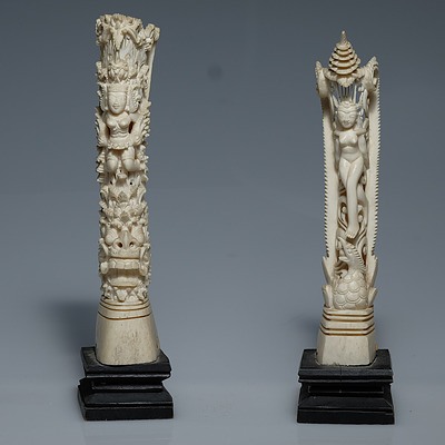 Superb Pair Antique Balinese Bone Effigies Finely Carved with Hindu Deities