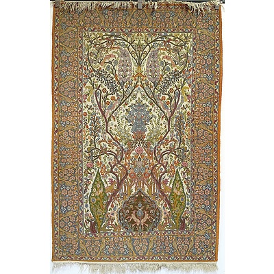 Semi Antique Persian Kashan Tree of Life Rug Finely Knotted Silk Pile