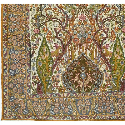 Semi Antique Persian Kashan Tree of Life Rug Finely Knotted Silk Pile