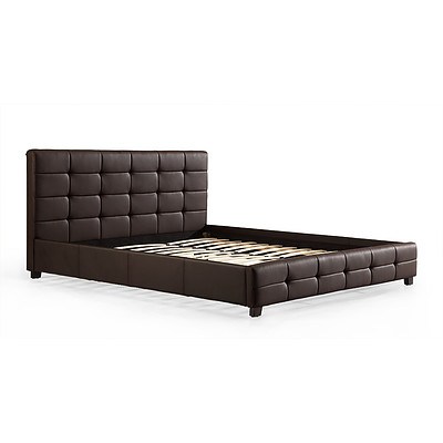 King PU Leather Deluxe Bed Frame Brown RRP $714.95 - Brand New