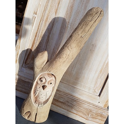 New Hand Carved Owl Inside a Tree branch