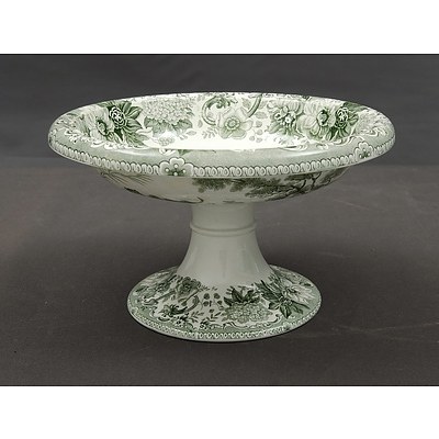 Spode 'Aesops Fables' Tazza. Green & White Decoration Of 'The Lion In Love,' & 'The Leopard & The Fox.'