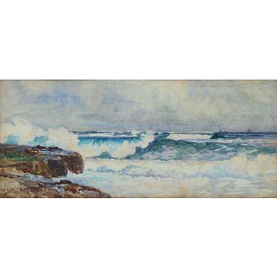 Lister, W Lister (1859-1943), Coastal Scene With Crashing Waves, Watercolour