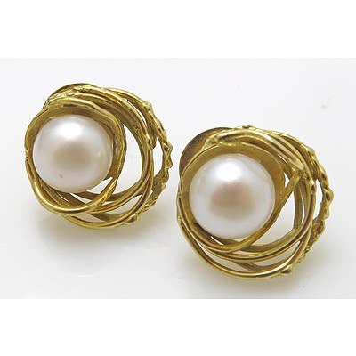 Vintage 18ct Yellow Gold Pearl Earrings