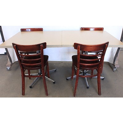 Two Cafe Tables with Four Bentwood Chairs