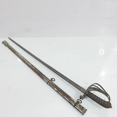 Moss Bros British Rifle Officer's Ceremonial Sword with Pierced Hilt and SharkSkin Style and Wire Wrapped Handle