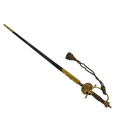 Antique English Court Sword and Scabbard with Bullion Sword Knot and Royal Crown Pommel