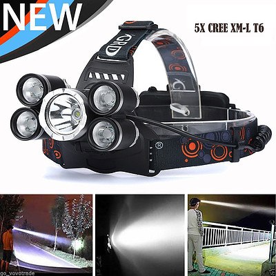 New Release 5x CREE 9800 Lumen Waterproof LED Headlamp Including Batteries