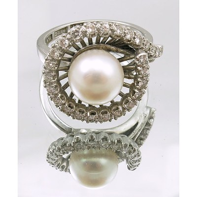 18ct Gold & Platinum Pearl/Diamond Ring