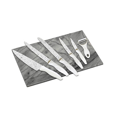 6 Pcs Stone Coated Stainless Steel White Knife Set - RRP $39.95 - Brand New