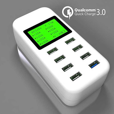 8 Port Smart AC USB Wall Charger LED iPad iPhone Android Tablet 8A with one QC3.0- with Warranty