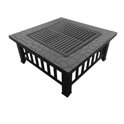 Outdoor Fire Pit BBQ Table Grill Fireplace Stone Pattern - Brand New