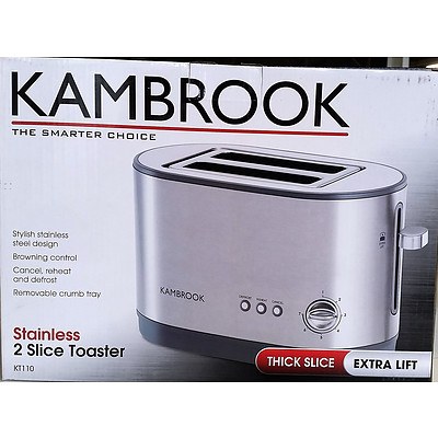 New Kambrook Stainless 2 Slice Electric Toaster - RRP=$40.00