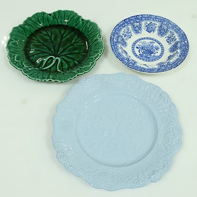 Three English Porcelain Dishes Including Wedgwood Majolica