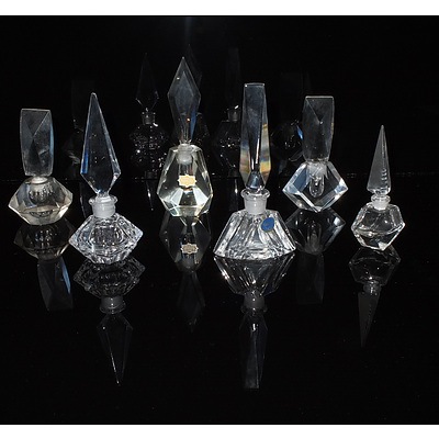 Collection of Six Crystal and Glass Perfume Bottles
