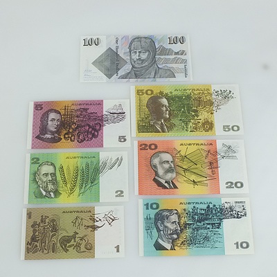 Australian Uncirculated Banknote Set, Last Prefix Paper Notes Compete Set