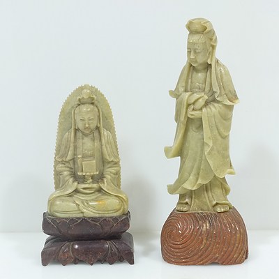 Pair Soapstone Chinese Deities